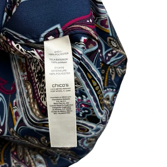 Chicos Sz 2 US L / 12 Paisley Print Smocked‎ Mock Neck Long Sleeve Blouse - Picture 6 of 9